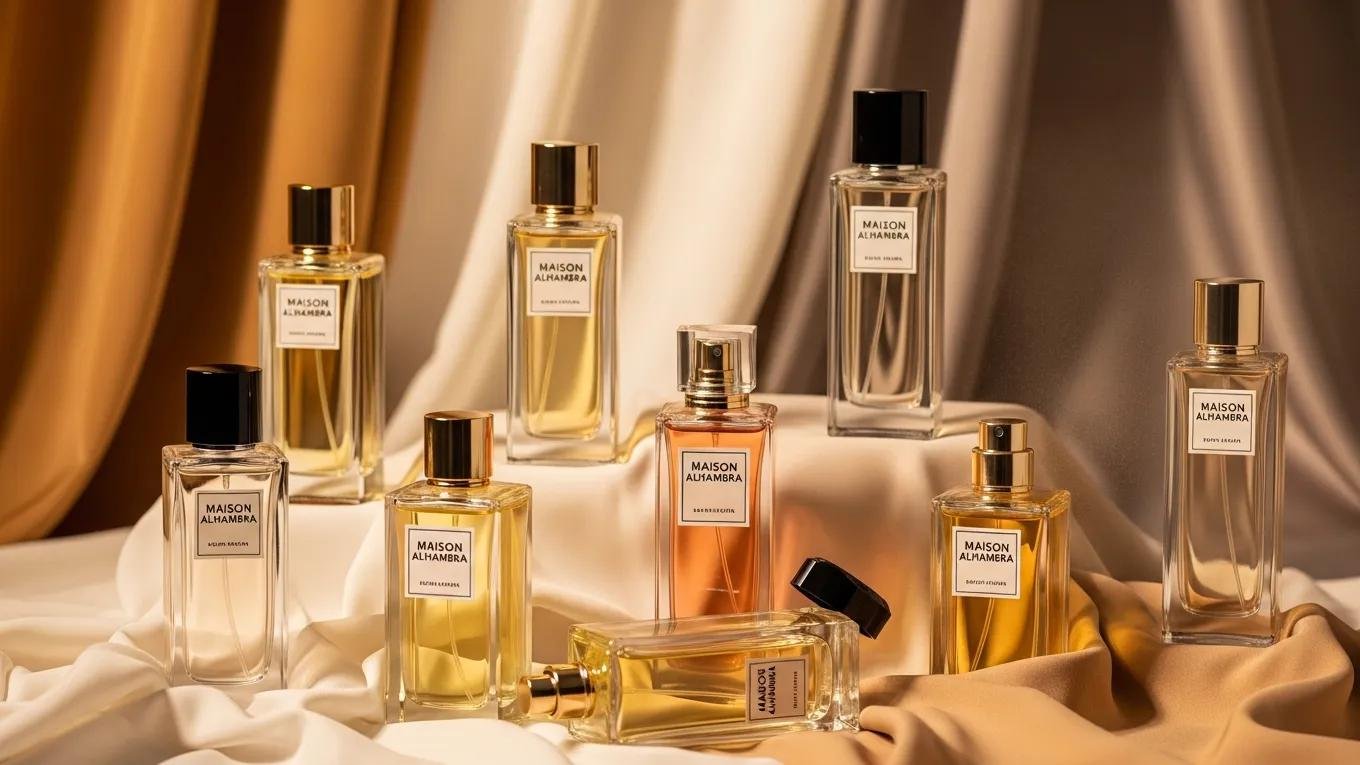 A selection of Maison Alhambra perfume bottles displayed elegantly, representing affordable luxury in fragrances