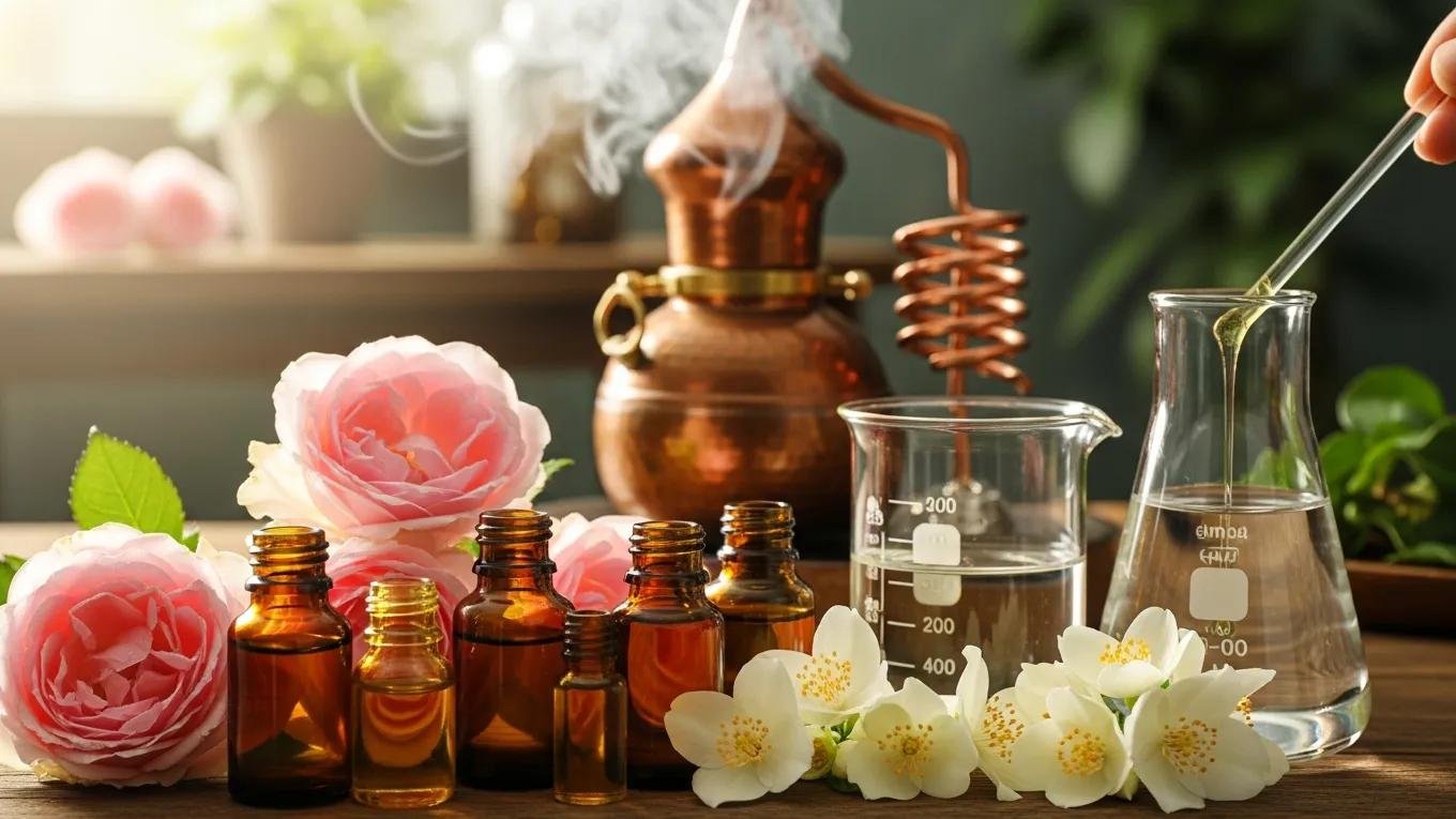 Natural perfume oils extracted from flowers and plants, showcasing the essence of fragrance crafting
