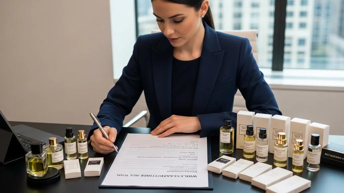 Retail professional engaging with partnership application for Maison Alhambra's wholesale program